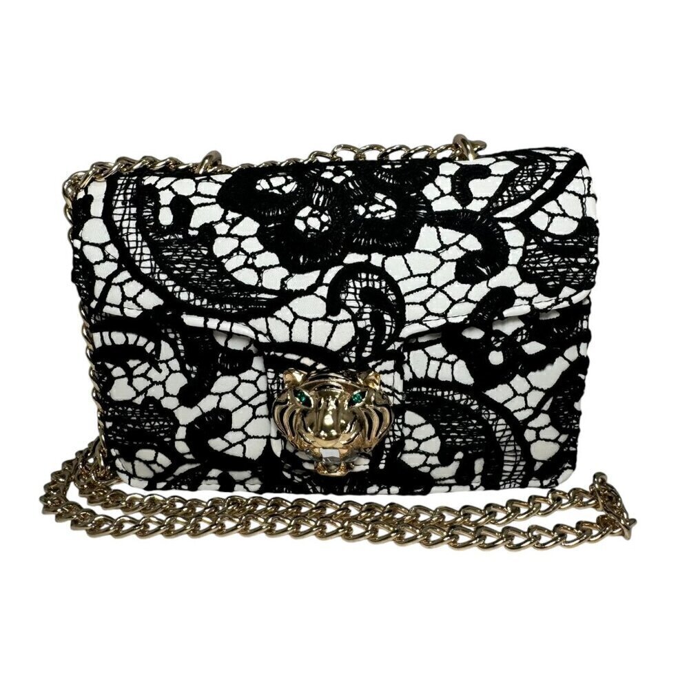 Betsey Johnson Lady‎ Lace Crossbody Shoulder Bag Crystal Gold Tiger NEW
